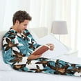 thumbnail image 4 of Mens Pajamas Set, Dark Brown Lilies Flowers Button Down Long Sleeve Loungewear Sleepwear Pjs sets for Men, 4 of 5