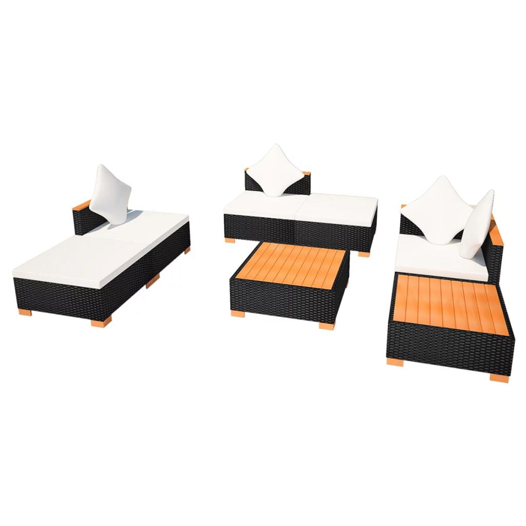 Kepooman 7 Pcs Outdoor Patio Rattan Sectional Chair Set with Cushions & Tea Table, Black Kepooman 7 Pcs Outdoor Patio Rattan Sectional Chair Set with Cushions & Tea Table, Black