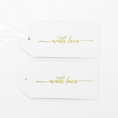 Favor Tags Labels - Koyal Wholesale Gift Tag For You With Love Gold Foil Favor Tags, in Bulk 100-Pack Gift Tag Labels with Gift Tag Ribbon