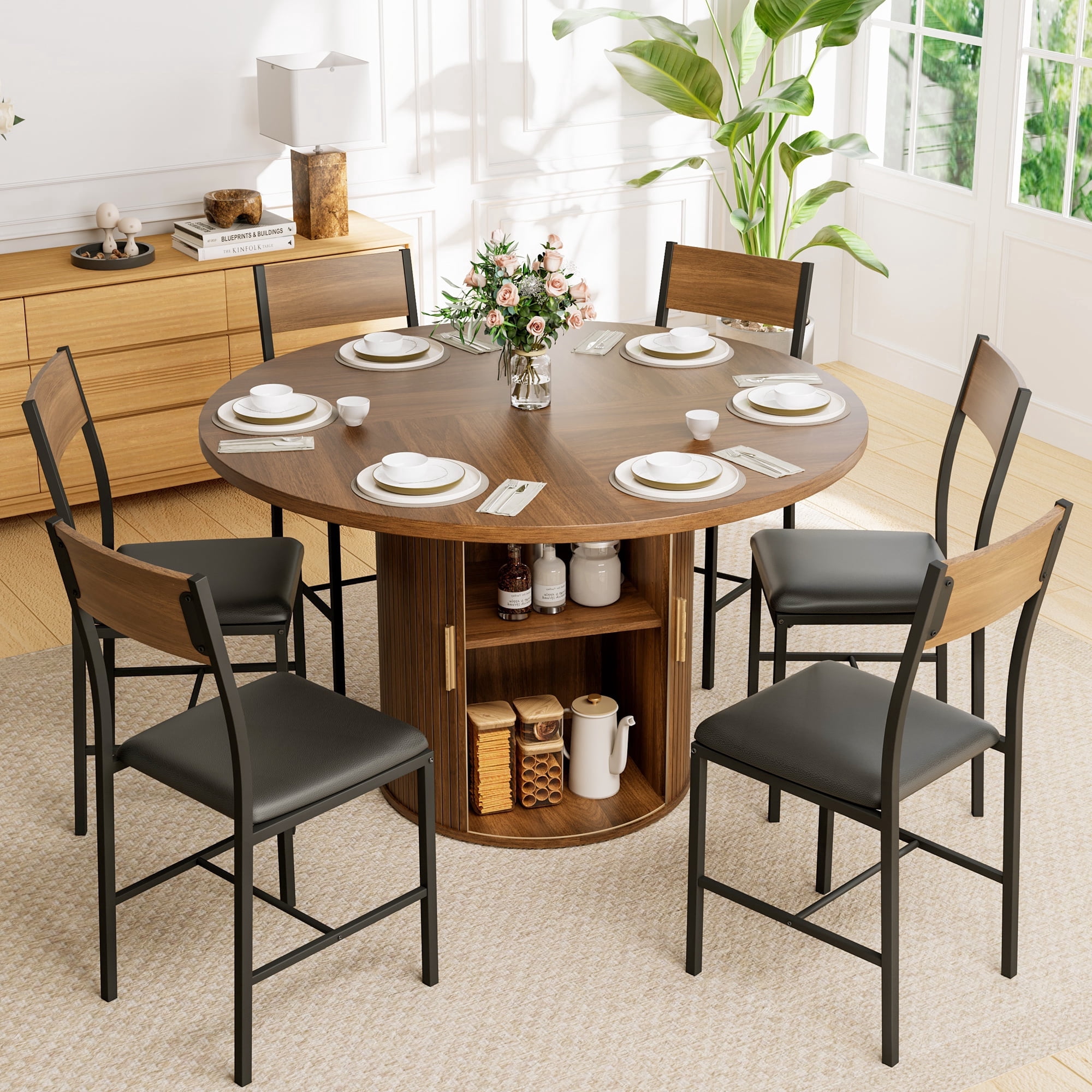 TMS Rika 5-Piece Indoor Mid Centry Dining Set - Walmart.com