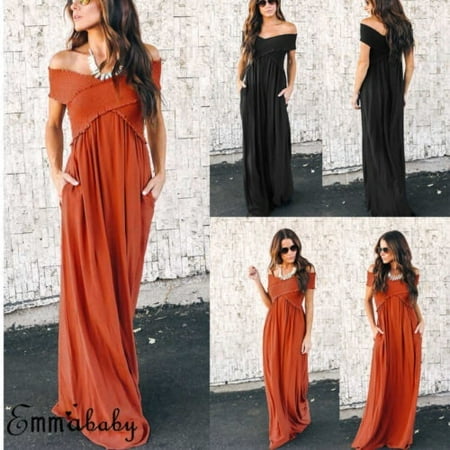 - Womens Off Shoulder Wrap Maxi Long Party Evening Sleeveless Summer Beach Dress