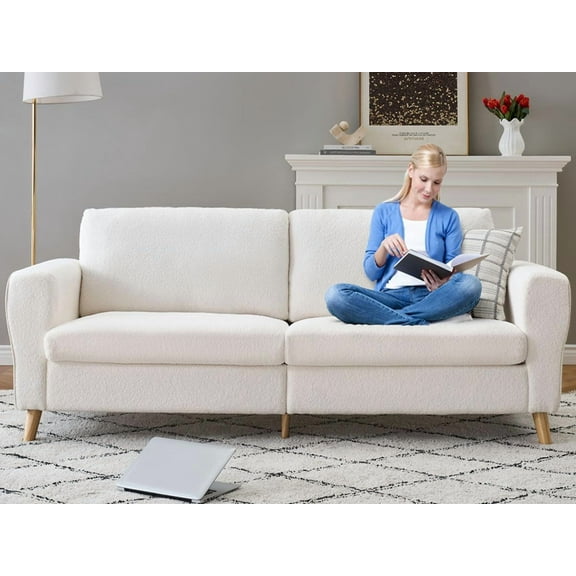 Yeshouse Boucle 84" Loveseat, Contemporary Plush White Sofa with Wooden Legs & Sleek Armrests for Modern Living Space