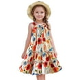 thumbnail image 3 of MEZZALL Girls' Neck Patchwork Dress With Detachable Hat & Hairband Flowy Ruffle Hem Casual Summer Outfits 8-9 Years Classic Kids Wear, 3 of 9