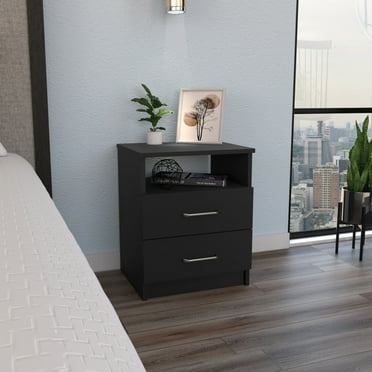 Miekor Furniture Nightstand Olivenza, Two Drawers, Black Wengue Finish 122819