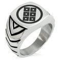 thumbnail image 1 of Stainless Steel Shoni Samurai Crest Chevron Pattern Biker Style Polished Ring, 1 of 1