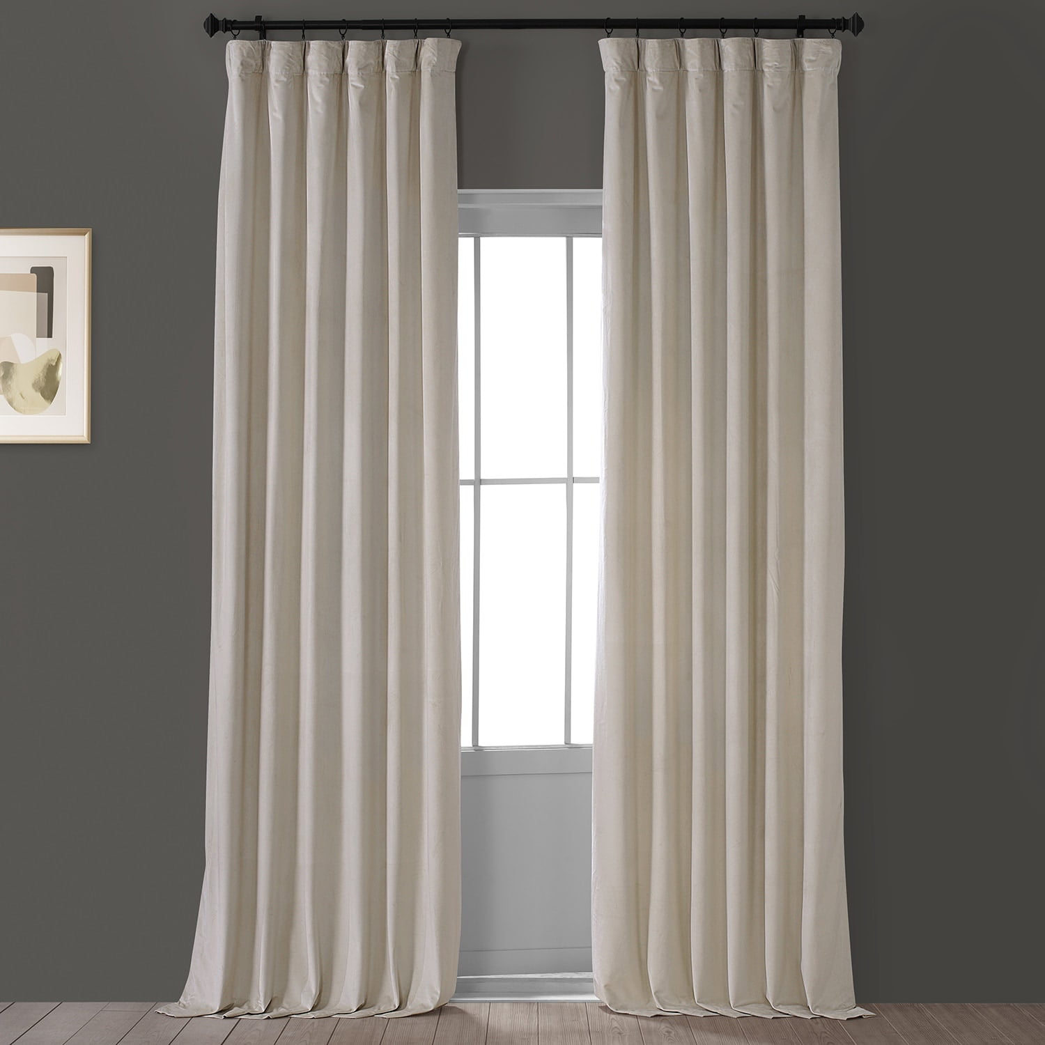 Beige 13 ft Long Velvet Curtain Single Panel w/Grommet Top Eyelets Window Drape 
