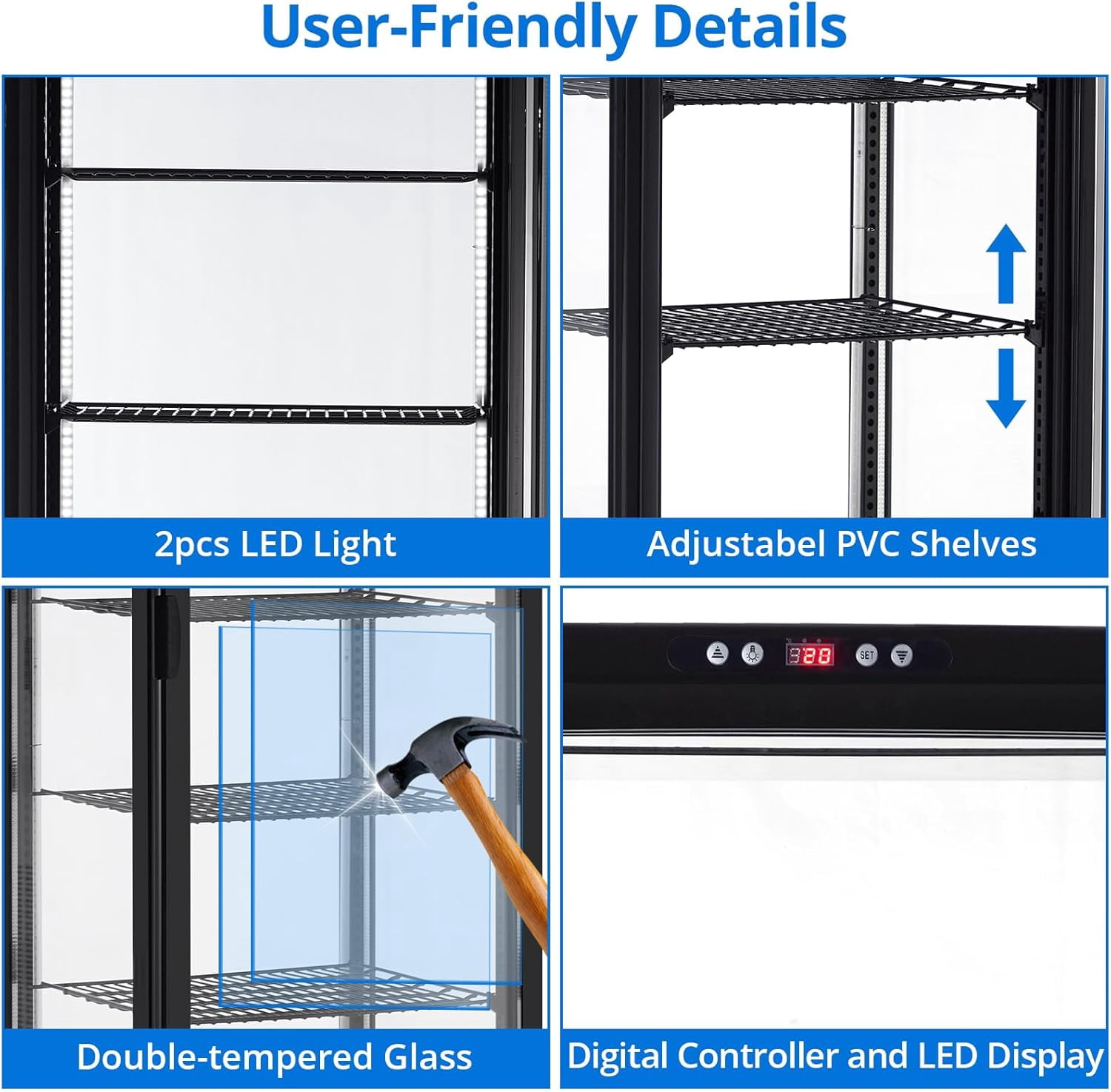 2025 New Commercial Refrigerator - 10.52 cu.ft. 298L Display Fridge, Upright Beverage Cooler with LED Light, Auto Defrost & Air-Cooling for Home, Store, Gym, Office, Cafe Restaurant