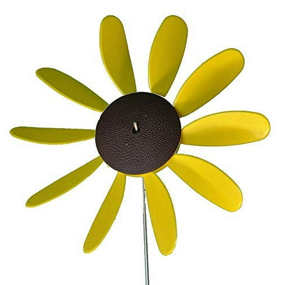 Beloit Plastics 12” Diameter Sunflowers/Daisy (6 Pack) – 24” Tall Pinwheel and Wind Spinner for Garden, Lawn, or Patio – Flower Vibrations may Irritate Moles - Front or Back Yard D
