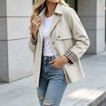 thumbnail image 6 of Byworldtasic Womens Lapel Short Trench Coat Plaid Cuff Lightweight Casual Button Jacket with Pockets, 6 of 8