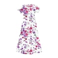 thumbnail image 4 of WRKEKC Dresses for Girls Short Sleeve Floral Print Pocket Tiered Ruffled Maxi Long Dress Soft for 4-14 Years, 4 of 9