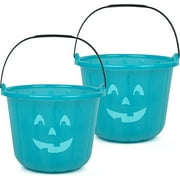 SCS Direct Teal Pumpkin Halloween Trick or Treat Bucket 8.5 in (2 Pack) - Official Teal Pumpkin Project Allergy-Friendly Candy Accessory and Party Decoration