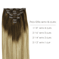 thumbnail image 3 of Hotbanana Clip in Hair Extensions Walnut Brown Mixed Blonde Real Remy Human Hair Weave Double Weft Full Head 14-24 inch 7pcs, 3 of 6