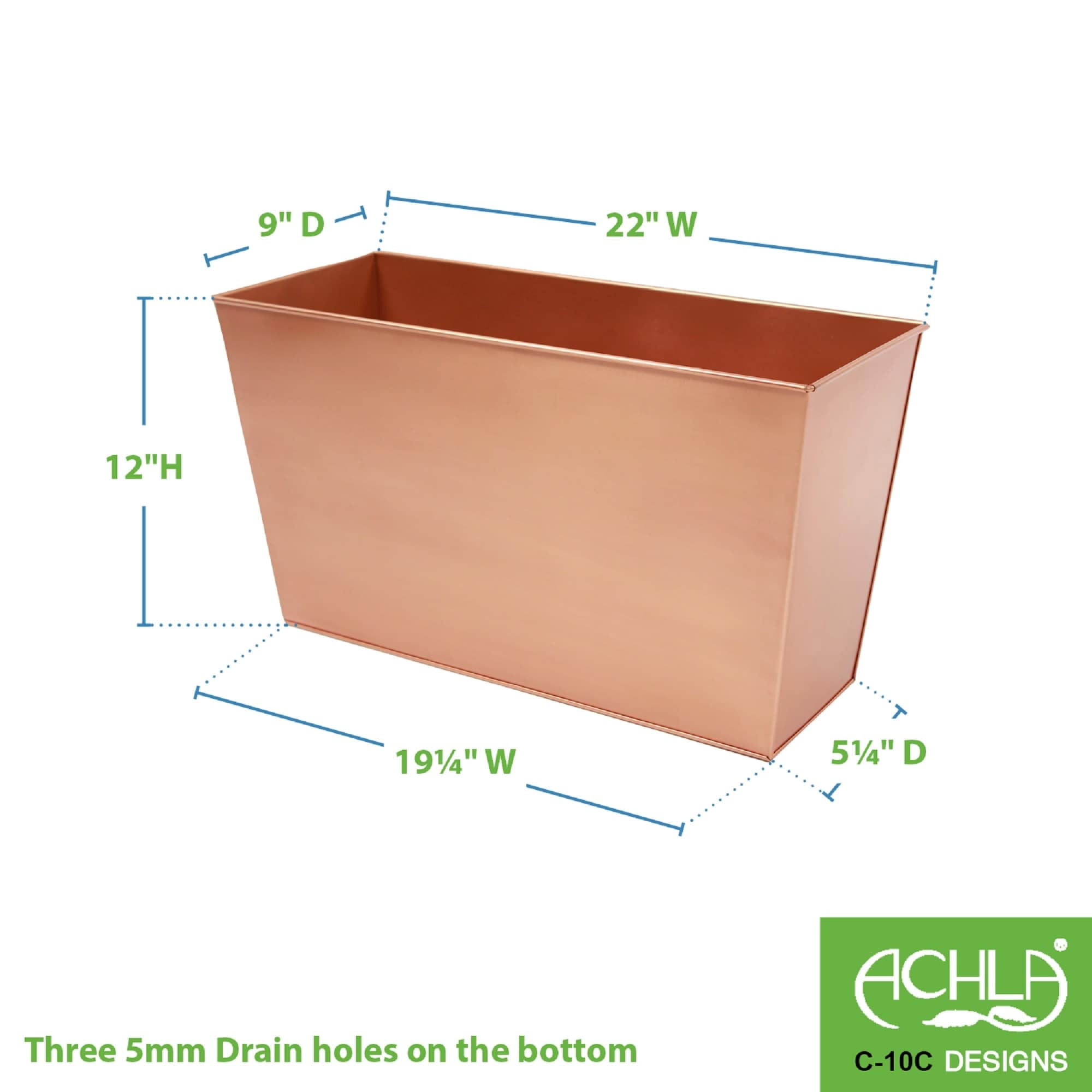 Achla Designs 22" W Rectangle Copper Plated Galvanized Steel Flower Box, Indoor Outdoor Use