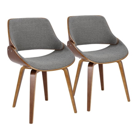 LumiSource Walnut Wood Grey Fabric Fabrizzi Chair - Set of 2