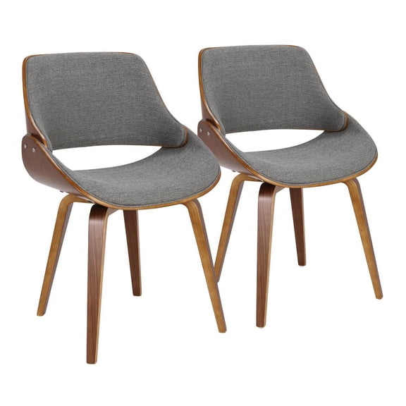 LumiSource Walnut Wood, Grey Fabric Fabrizzi Chair - Set of 2