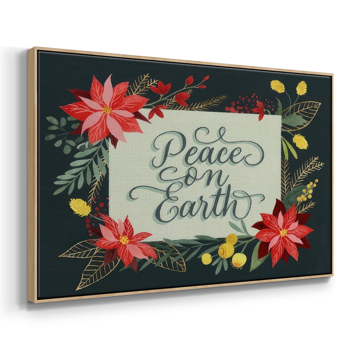 Bright Christmas Night II - Framed Gallery Wrapped Holiday Canvas - 25 x 37 - Natural Wood Frame
