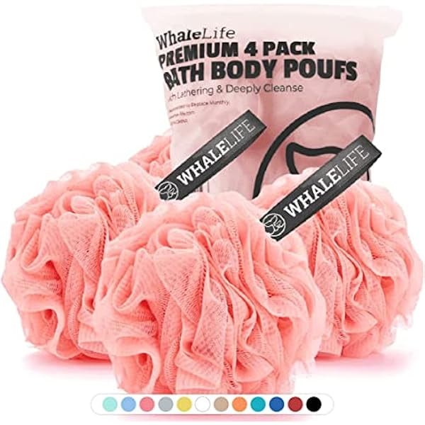 wonima11 Loofah Sponge Bath Sponge for Women Men 4 Pack (Pink)