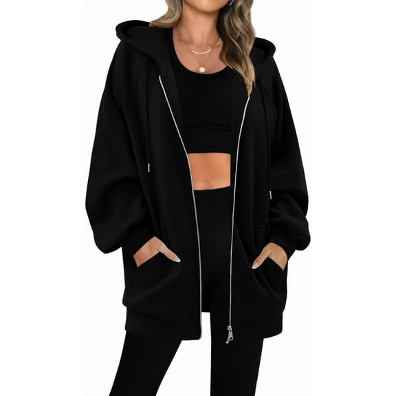 ONLYSHE Women's Zip Up Hoodies Oversized Fleece Long Sleeve Sweatshirts Casual Fall Jacket Coat with Pocket(S-3XL)
