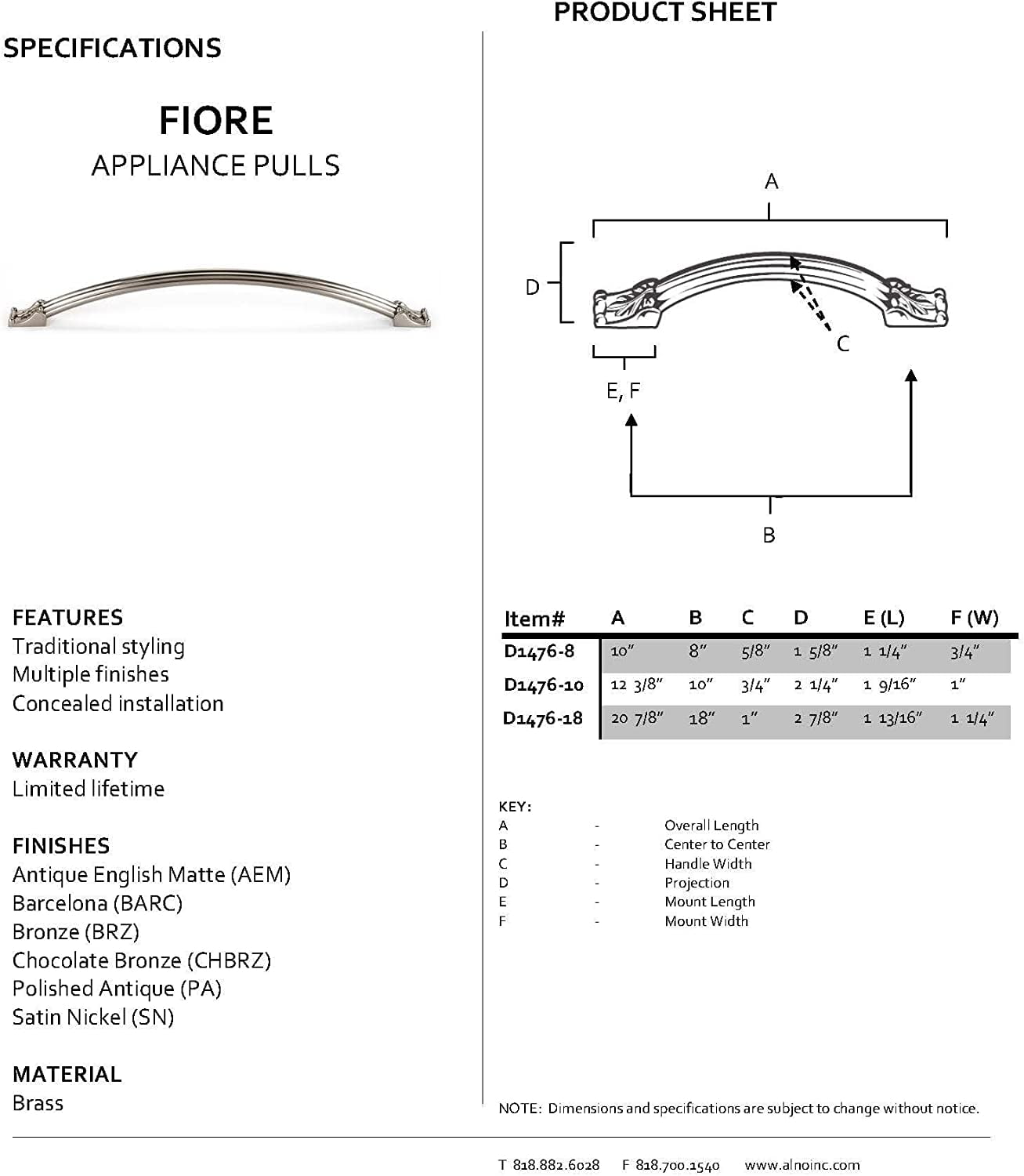 Alno D1476-8-BRZ Fiore 8 Inch Appliance/Cabinet Pull Bronze
