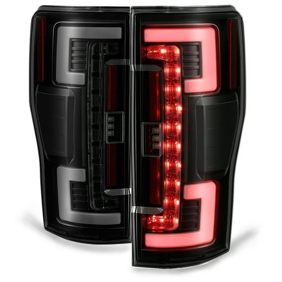 AKKON - Fits 2017-2019 Ford F250 F350 SuperDuty Full LED [Tube Bar] Black Smoked Tail Lights Brake Lamp Pair Left Right Set