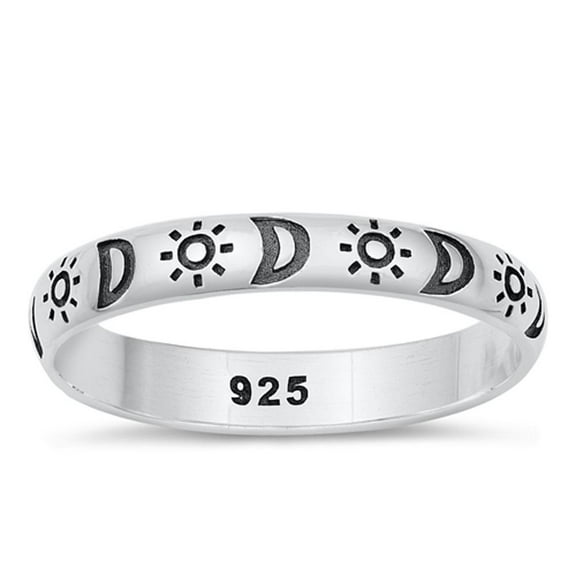 Half Moon Sun Day Night Ring .925 Sterling Silver Band Jewelry Female Male Unisex Size 8