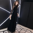 thumbnail image 3 of Vestido de noche negro elegante para mujer, para banquete, para anfitriona, de manga larga, elegante vestido de fiesta, 3 of 6