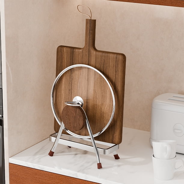 Escurridor de tapas y utensilios de acero inoxidable | Organizador de utensilios de cocina con bandeja para recoger agua | Almacenamiento de encimera que ahorra espacio
