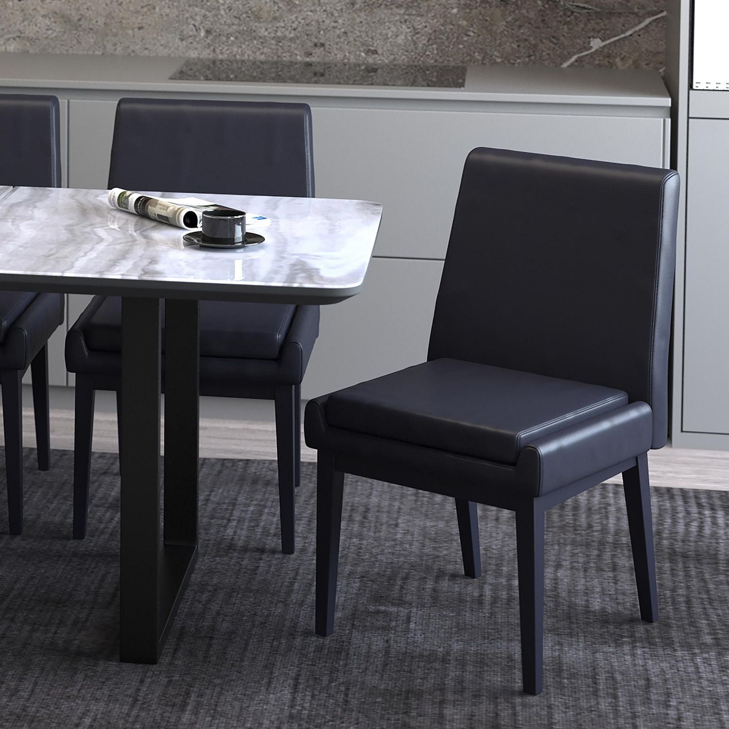 Contemporary Faux Leather and Metal Dining Chair, Set of 2 - Black