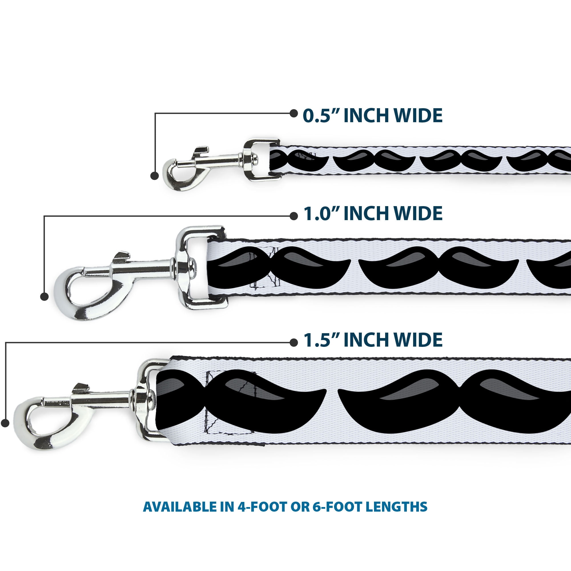 Buckle-Down Pet Leash, Dog Leash, Plastic Mustache White Black, 6 Feet Long 1.0 Inch Wide