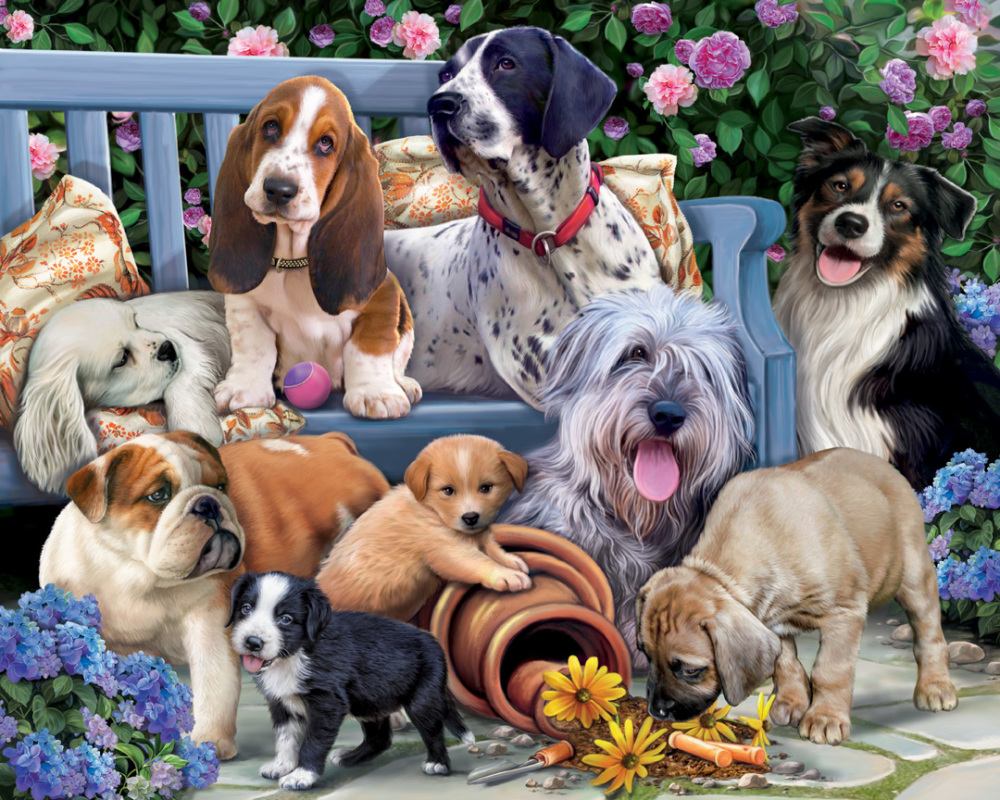 Christmas in usa, (10 photos) Vermont Christmas Company Dogs on a Bench - 1000 Piece Jigsaw Puzzle