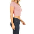 thumbnail image 2 of Women's Short Sleeve Stretch Lightweight Round Neck Solid Cropped Top T-Shirt, 2 of 4