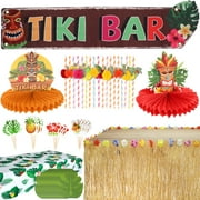 Auihiay Tropical Party Decorations, Luau Party Supplies Include Skirt, Tablecloth, Tiki Banner, Straws, Palm Leaves, Cupcake Toppers, Honeycomb Centerpieces, Hawaiian Themed Party Decorations ALT2