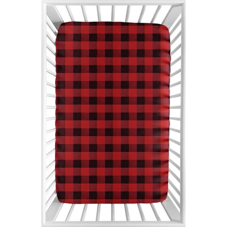 UPC: 0846480073918 | Red Black Lumberjack Mini Fitted Crib Sheet by Sweet Jojo Designs