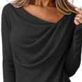 thumbnail image 7 of ClodeEU Women's Loose Cowl Neck Ruched Stretch Long Sleeve Blouse Shirt Top , Fall Casual Trendy Tops Black,Womens Plus L, 7 of 7