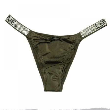 

Baywell Sexy Panties Thongs for Women Letter Rhinestones G-String Low-rise Tanga Stretch Underwear Green L