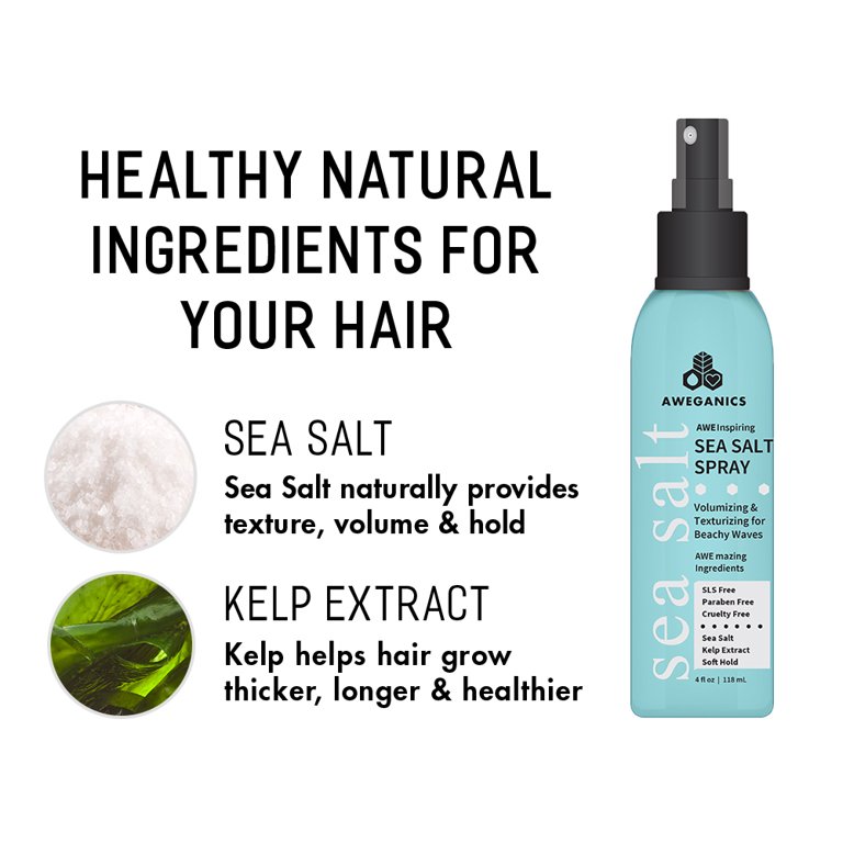 Aweganics Sea Salt Hair Spray - AWE Inspiring Volumizing and Texturizing  Hair Styling Sprays for Beachy Waves, Moisturizing, Women, Men, Kids -  SLS-Free, Paraben-Free, Cruelty-Free, COLOR SAFE 