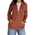 thumbnail image 3 of Sweaters for Women Long Sleeve Knitted Zip Up Hoodies Ribbed Pullover Loose Casual Sweatshirts with Pocket Orange XL, 3 of 8