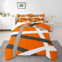 Homewish Geometric Striped Bedding Comforter Set,Modern Abstract Artistic Twin Comforter Sets,Orange Gray White Bedding Set For Girls Kids,Luxury Bedroom Decor,2pcs