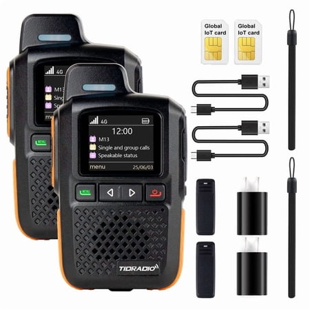TIDRADIO TD-M13 Global Rapid Walkie Talkies with 2Pcs Sim Cards,Unlimited Range 4G LTE POC Radio-2Pack