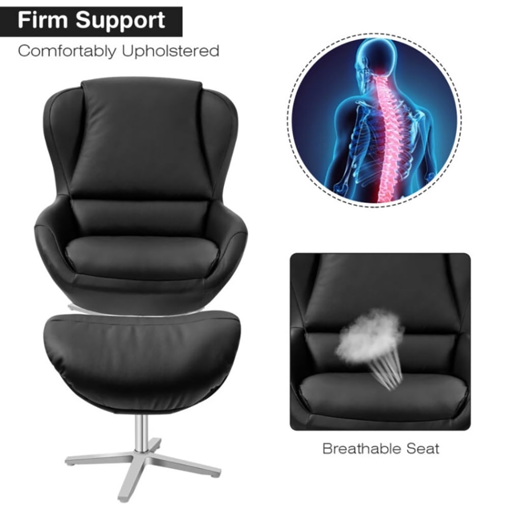 Finihen Leather Soft Upholstered Recliner with Ottoman Footrest, 360° Swivel Leather Lounge Chair with Ottoman and Aluminum Alloy Base, for Living Room, Bedroom, Black Finihen Leather Soft Upholstered Recliner with Ottoman Footrest, 360° Swivel Leather Lounge Chair with Ottoman and Aluminum Alloy Base, for Living Room, Bedroom, Black