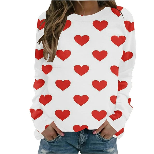 Diufon Hauts de la Saint-Valentin pour Femmes à Manches Longues Col Rond Chandail Décontracté Tendance Mignon Imprimé Graphique Blouse
