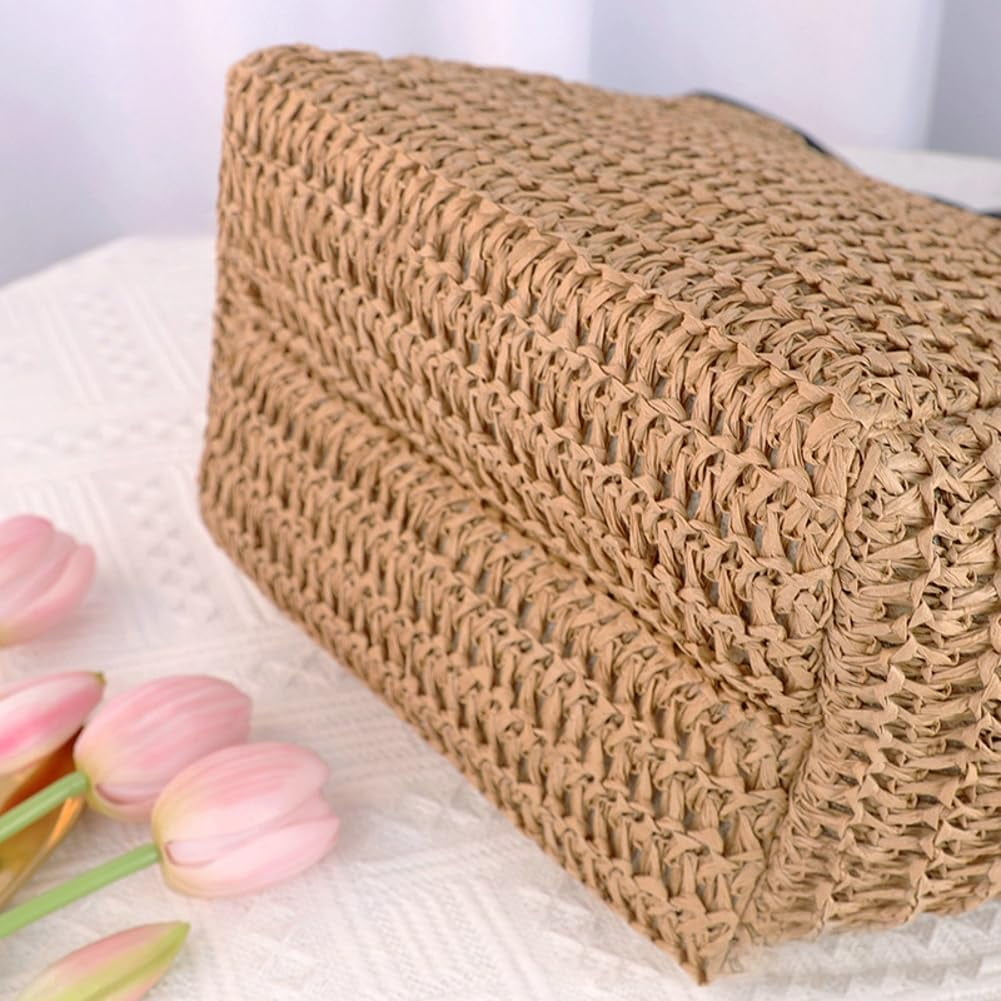 Summer Beach Tote Bag for Women Large Straw Shoulder Bag Womens Handbag Purse with Zipper