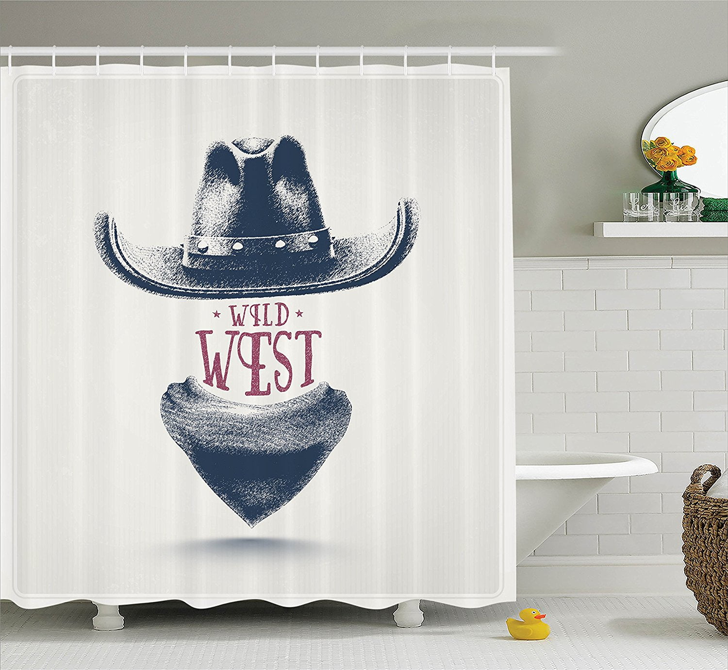 Western Decor Shower Curtain Set By , Graphic Design Of Wild West