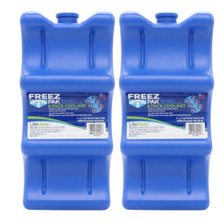 Freez Pak Everyday Reusable Ice Substitute Block for 6-Pack of 12oz Cans - Gel Ice Pack Shaped to fit 12oz Cans for Coolers, Fishing, Sporting Events, Beach & Camping Trips - Made in USA(2-Pack)