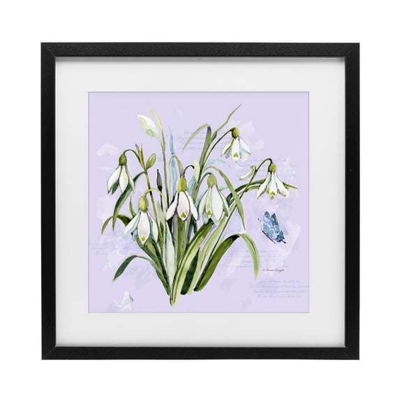 Stupell Industries Traditional Snowdrops with Vintage Writings Black Framed Print Under Glass, 13 x 13, by Susan Winget