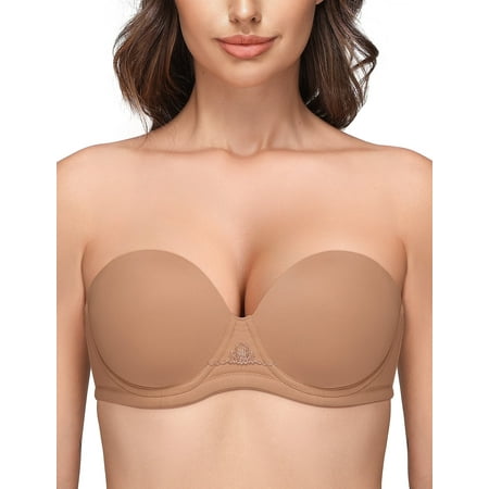 Wingslove Women s Strapless Bra Push Up Full Coverage Plus Size Bra Underwire Multiway Contour Red Carpet  Milk Coffee 38DD