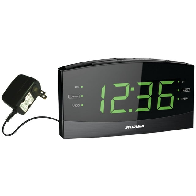 SYLVANIA Unknown SCR1989BT Reloj de dígitos gigantes de 1,8" con radio AM/FM, Bluetooth y alarma dual, negro