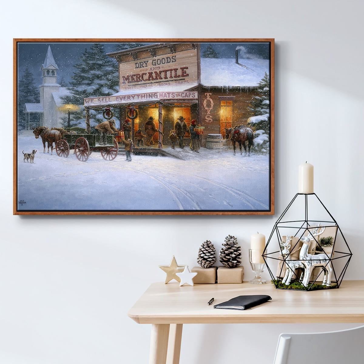 Christmas Wishes - Framed Gallery Wrapped Holiday Canvas - 25 x 37 - Rosewood Frame