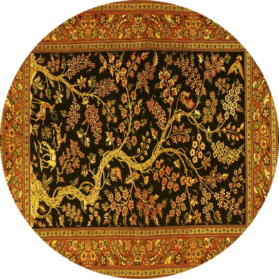 Ahgly Company Machine Washable Indoor Round Persian Yellow Traditional Area Rugs, 8' Round