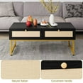 thumbnail image 6 of Coffee Table, Boho Center Table with Rattan Drawers, Rectangular Coffee Table for Living Room, Black, 6 of 7